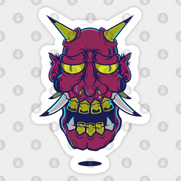 Oni Mask Design T-shirt STICKERS CASES MUGS WALL ART NOTEBOOKS PILLOWS TOTES TAPESTRIES PINS MAGNETS MASKS Sticker by TORYTEE